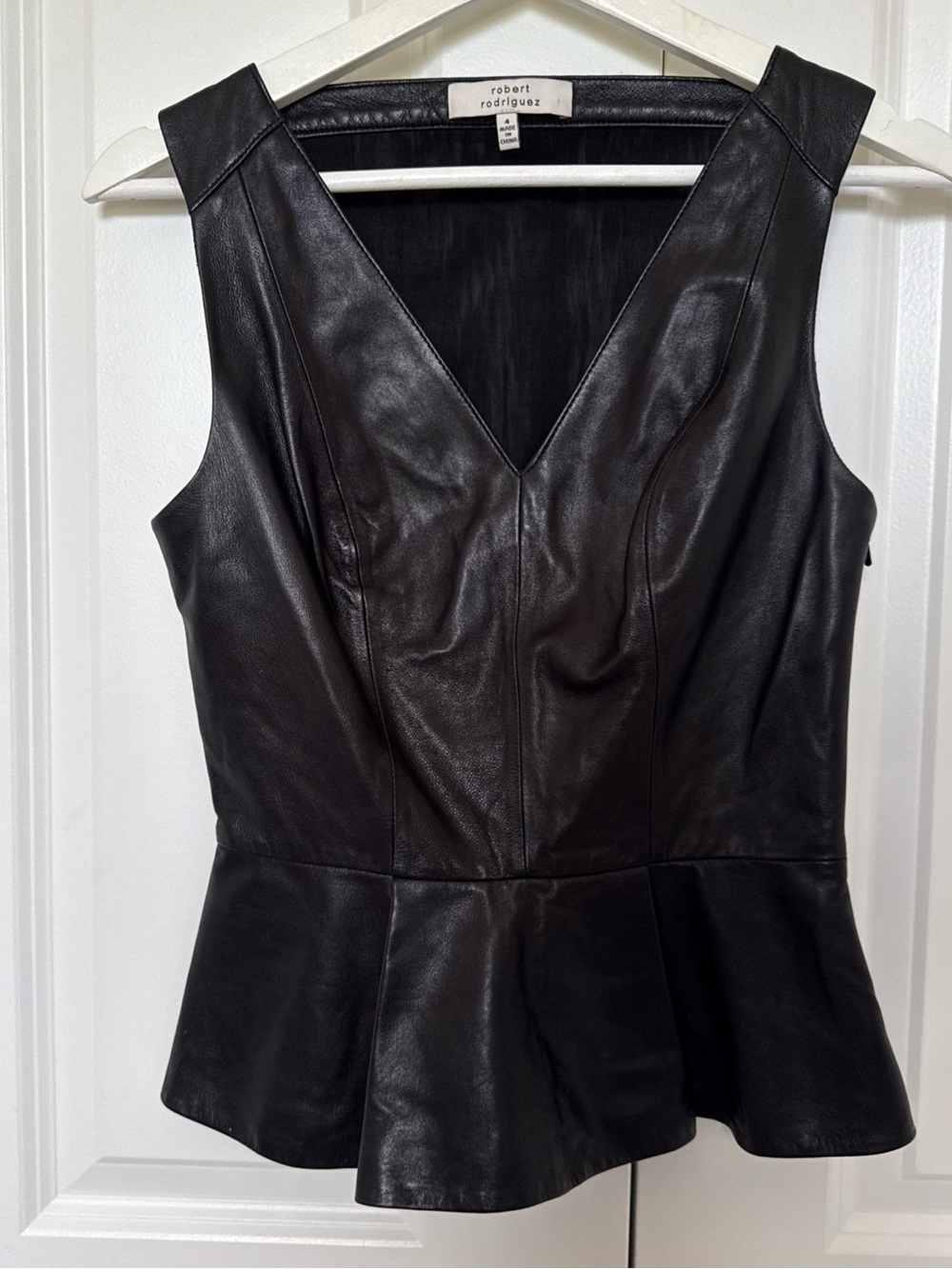 Robert Rodriguez Real Leather Peplum Top Mesh Back Size 4 Black